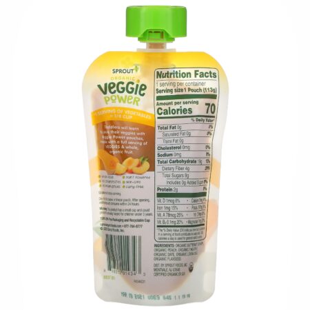 Sprout Organic, Veggie Power, Butternut Squash with Peach & Pineapple, 4 oz ( 113 g) - Image 2