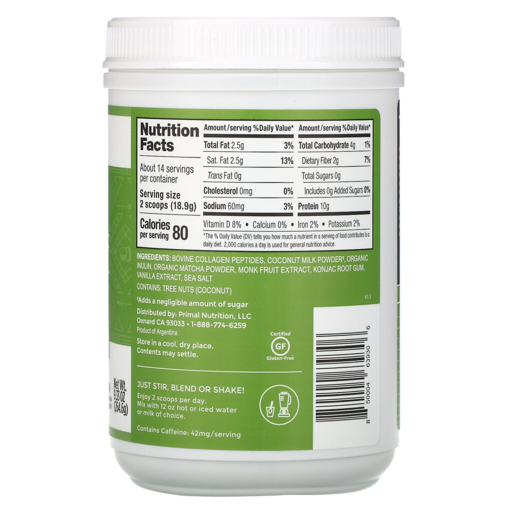 Primal Kitchen, Collagen Keto Latte, Matcha, 9.33 oz (264.6 g) - Imagem 2