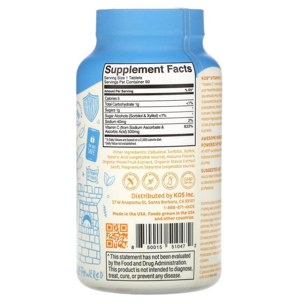KOS, Vitamin C, Orange Flavor, 500 mg, 90 Chewable Tablets - Imagem 2
