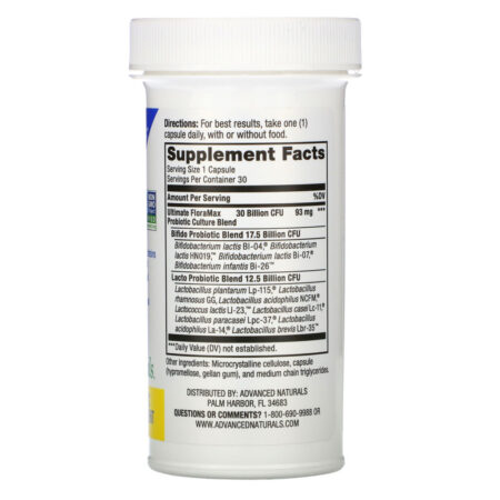 Advanced Naturals, Ultimate FloraMax, Daily Care, 30 Billion Live Cultures, 30 Vegetable Capsules - Imagem 2