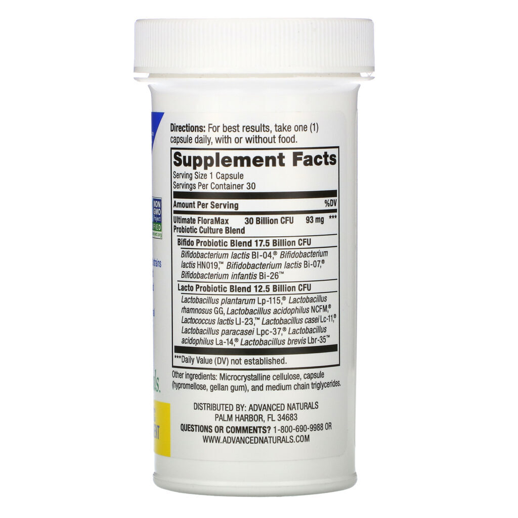 Advanced Naturals, Ultimate FloraMax, Daily Care, 30 Billion Live Cultures, 30 Vegetable Capsules - Imagem 2