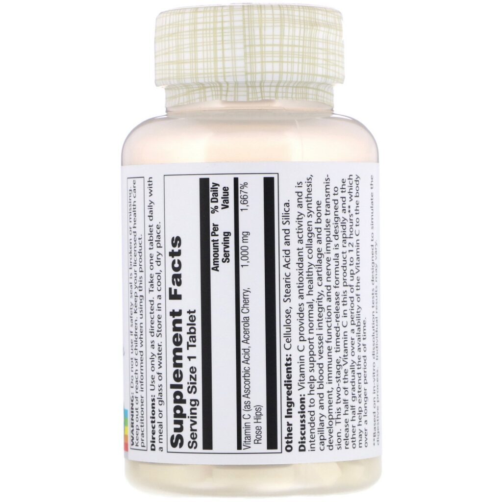 Solaray, Vitamina C de Liberação Prolongada, 1.000 mg, 100 Comprimidos - Imagem 2