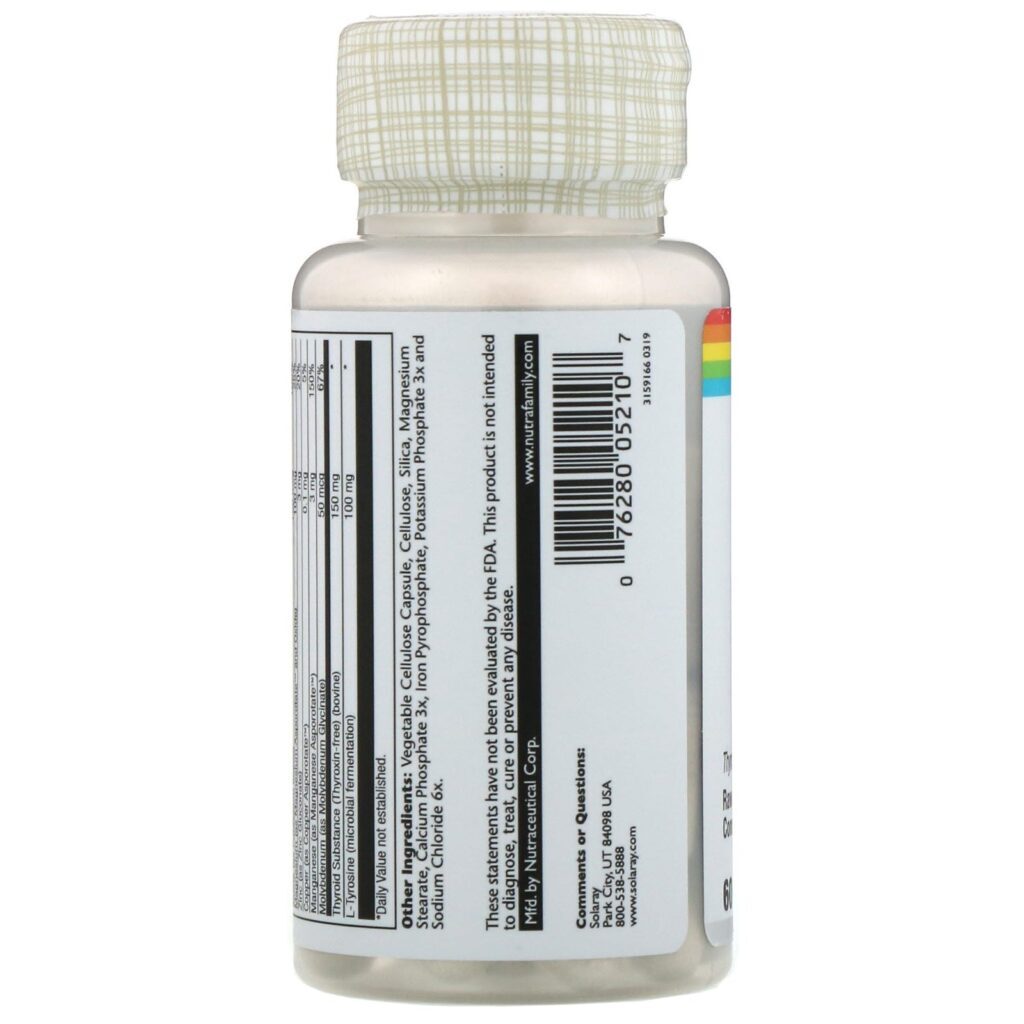 Solaray, Freeze Dried Thyroid Caps, 60 Capsules - Imagem 3
