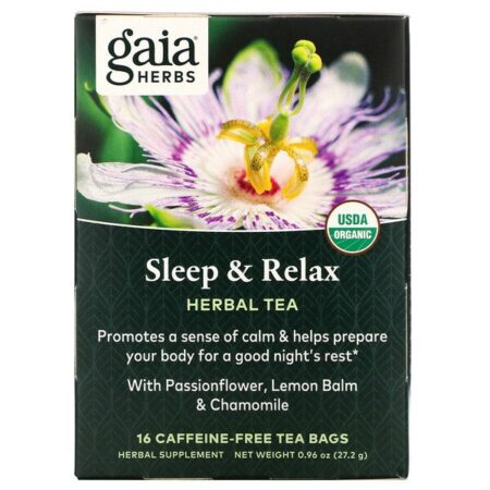 Gaia Herbs, Chá de Ervas, Dormir e Relaxar, Sem Cafeína, 16 Saquinhos de Chá, 27,2 g (0,96 oz)