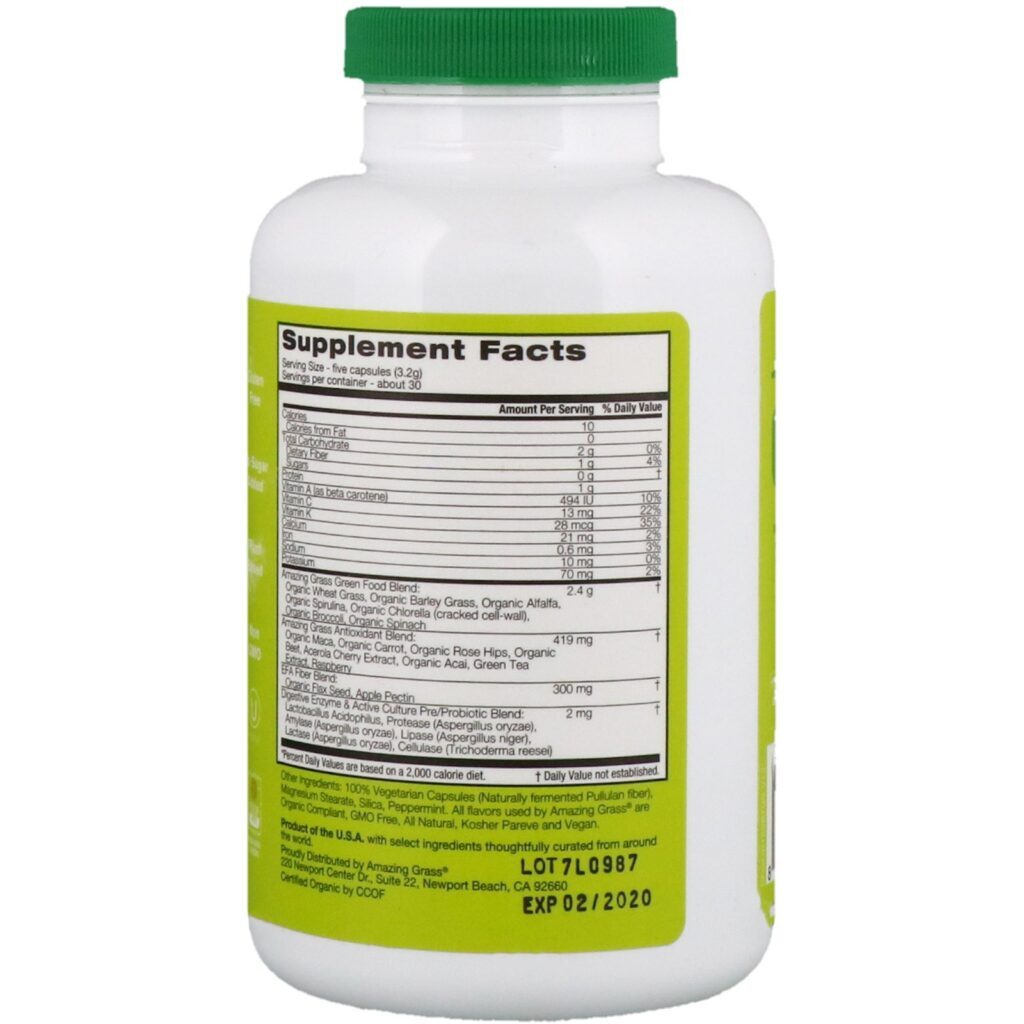 Amazing Grass, Green SuperFood, 650 mg, 150 Cápsulas - Imagem 2