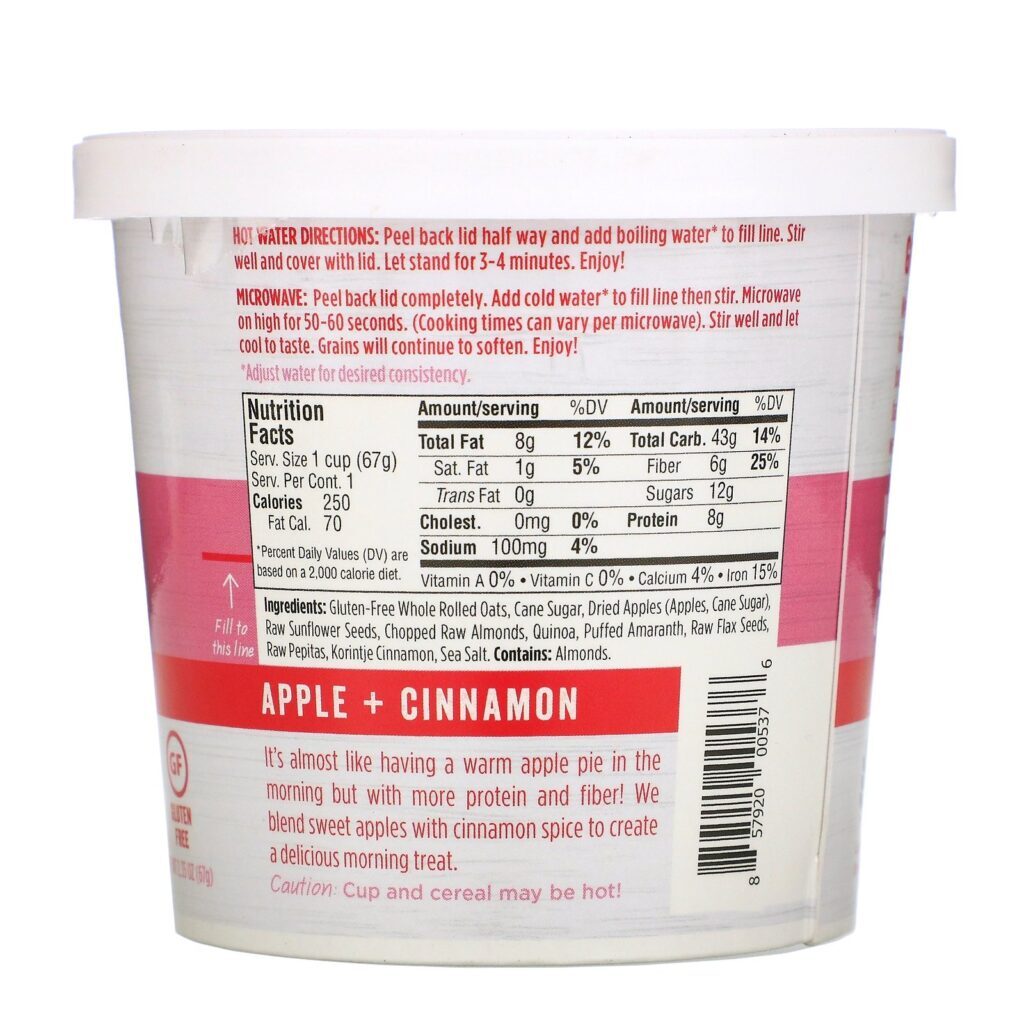 Earnest Eats, Superfood Oatmeal, Apple + Cinnamon + Flax, 2.35 oz (67 g) - Imagem 2