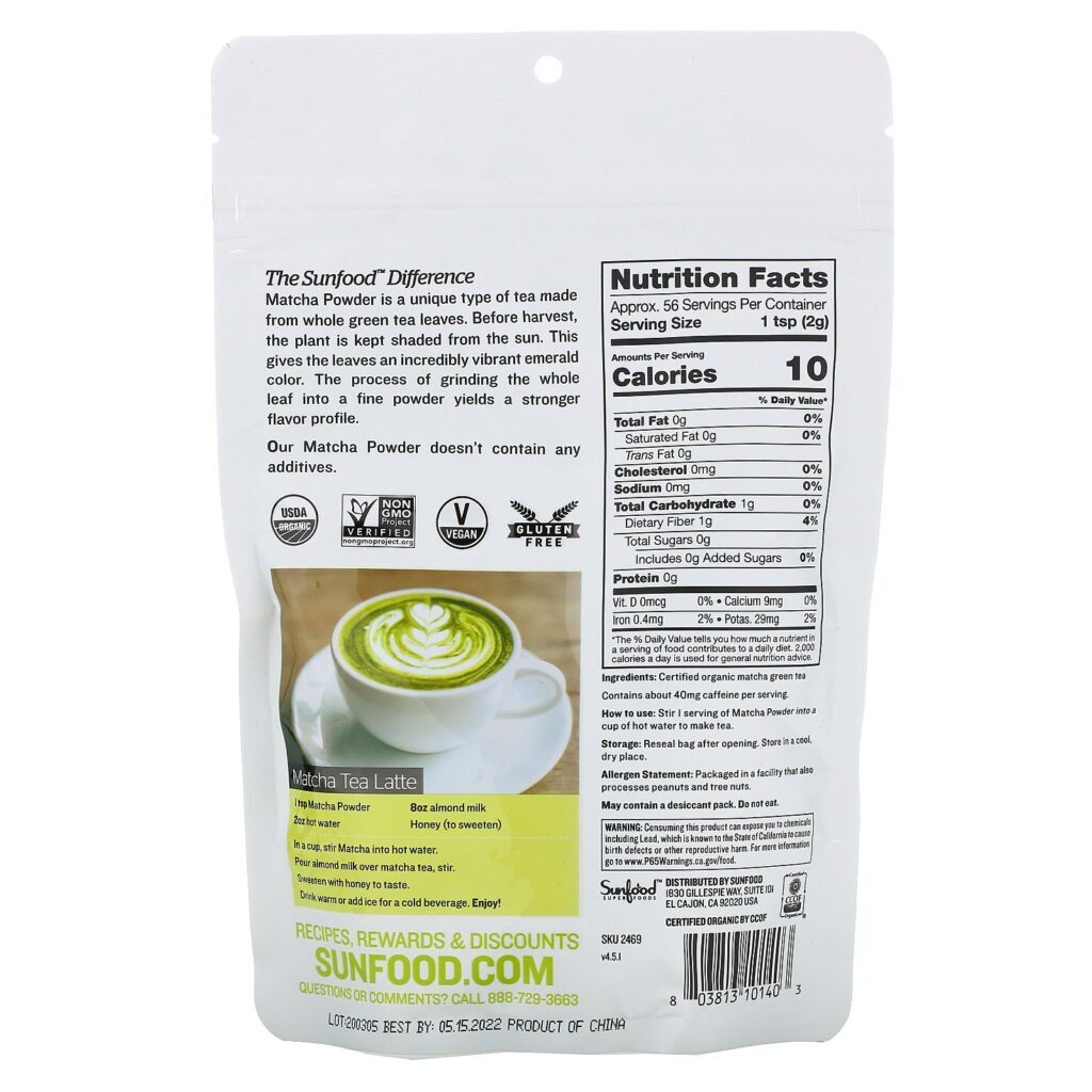 Sunfood, Superfoods, Organic Matcha Powder, 4 oz (113 g) - Imagem 2