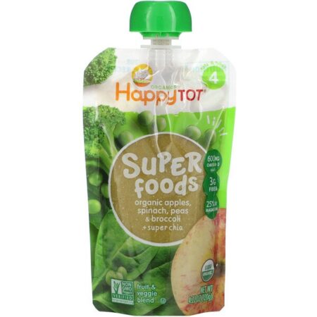 Happy Family Organics, Happytot, Superfoods, Stage 4. Organic Apples, Spinach, Peas & Broccoli + Super Chia, 4.22 oz (120 g)