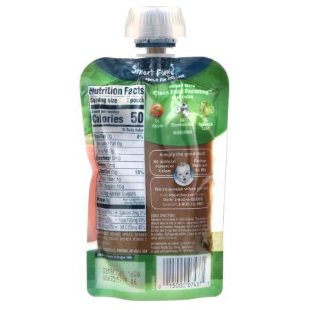 Gerber, Smart Flow, Organic, Apple, Blueberry, Spinach, 3.5 oz (99 g) - Image 2