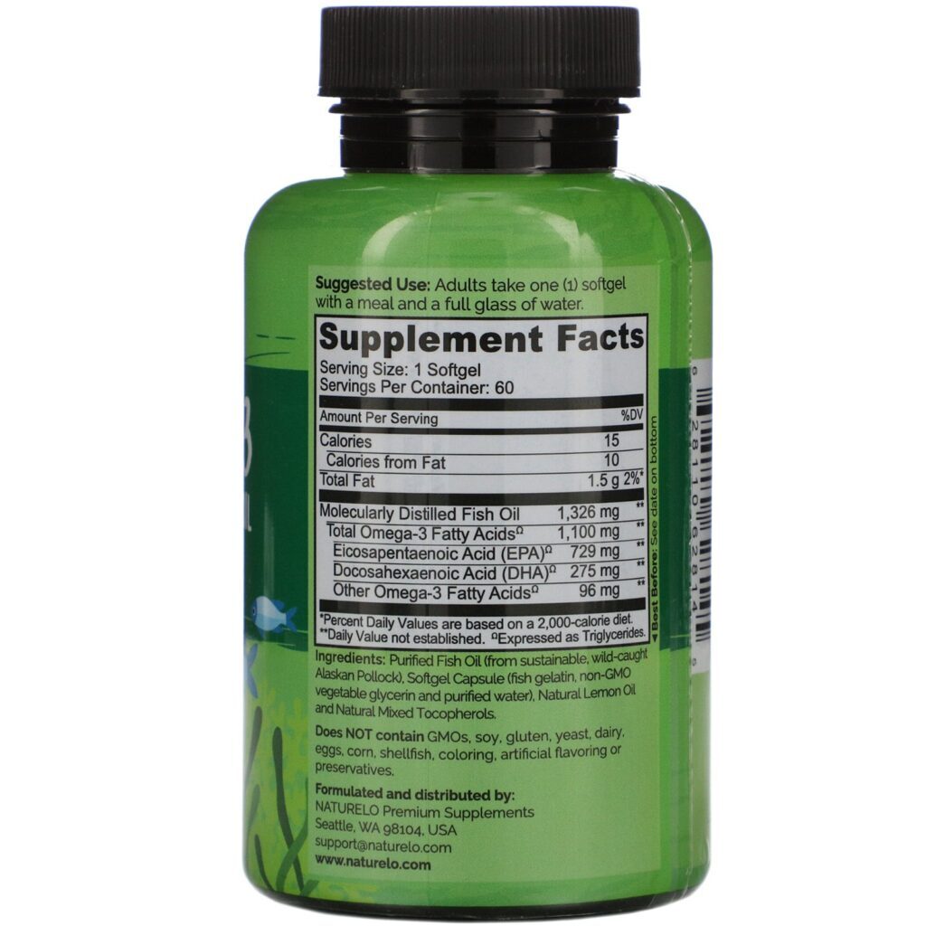 NATURELO, Omega-3, Triglyceride Fish Oil, 1,100 mg, 60 Softgels - Imagem 2
