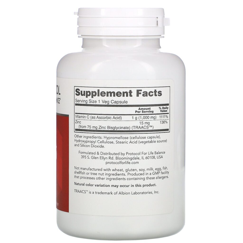 Protocol for Life Balance, C-1000 + Zinc-15, 120 Veg Capsules - Imagem 2