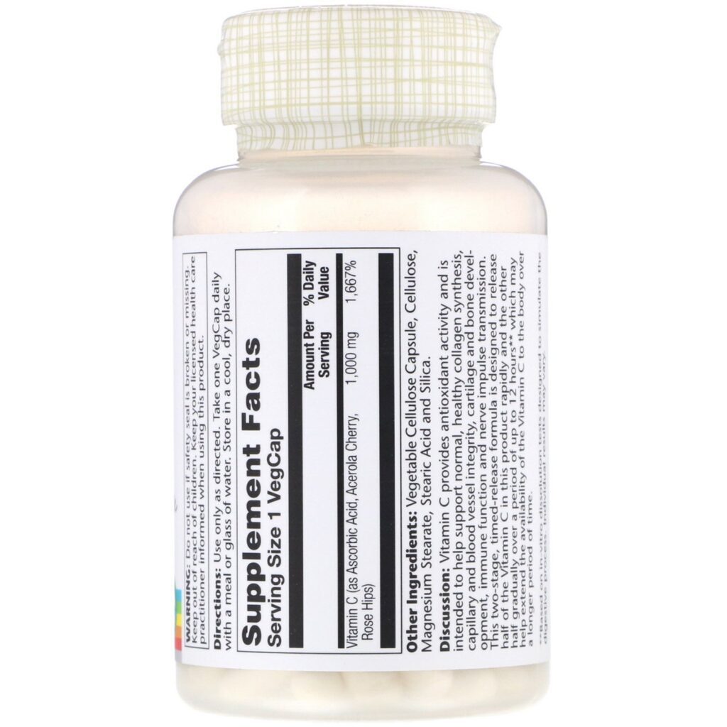 Solaray, Timed Release Vitamin C, 1000 mg, 100 VegCaps - Imagem 2