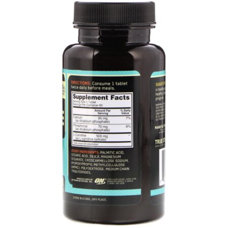 Optimum Nutrition, L-Carnitina 500 Comprimidos, 500 mg, 60 Comprimidos - Image 2