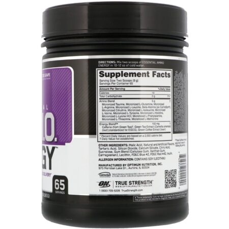 Optimum Nutrition, Amin.O. Essencial Energético, Uva Concórdia, 1,29 Lbs (585 g) - Image 2