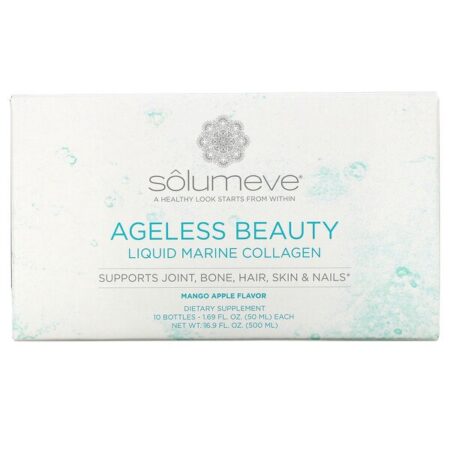 Solumeve, Ageless Beauty, Colágeno Marinho Líquido, Sabor Manga e Maçã, 10 Frascos, 50 ml (1,69 fl oz) Cada