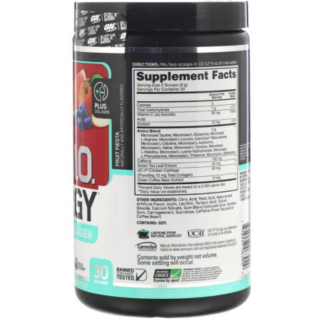 Optimum Nutrition, Energia de Aminoácidos Essenciais mais Colágeno UC-II, Fruit Fiesta, 270 g (9,5 oz) - Image 2