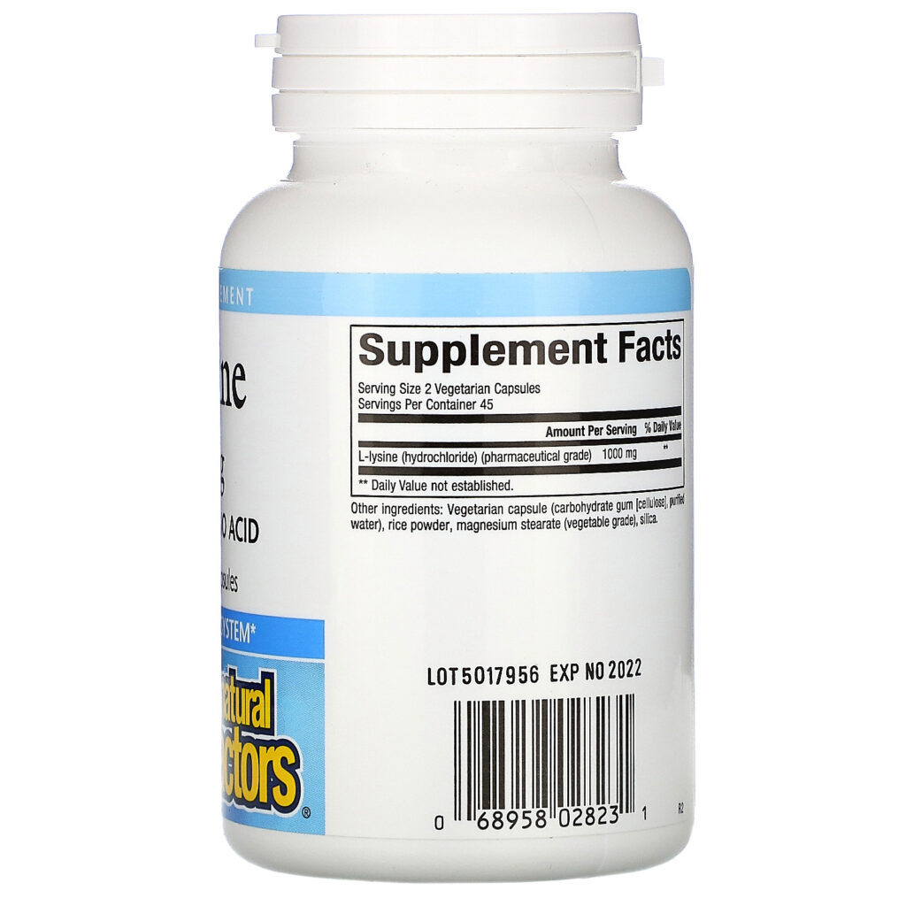 Natural Factors, L-Lysine, 500 mg, 90 Vegetarian Capsules - Imagem 2