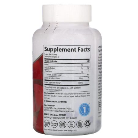 Trace Minerals Research, Apple Cider Vinegar Gummies, Strawberry Melon Flavor, 500 mg, 60 Gummies - Imagem 2