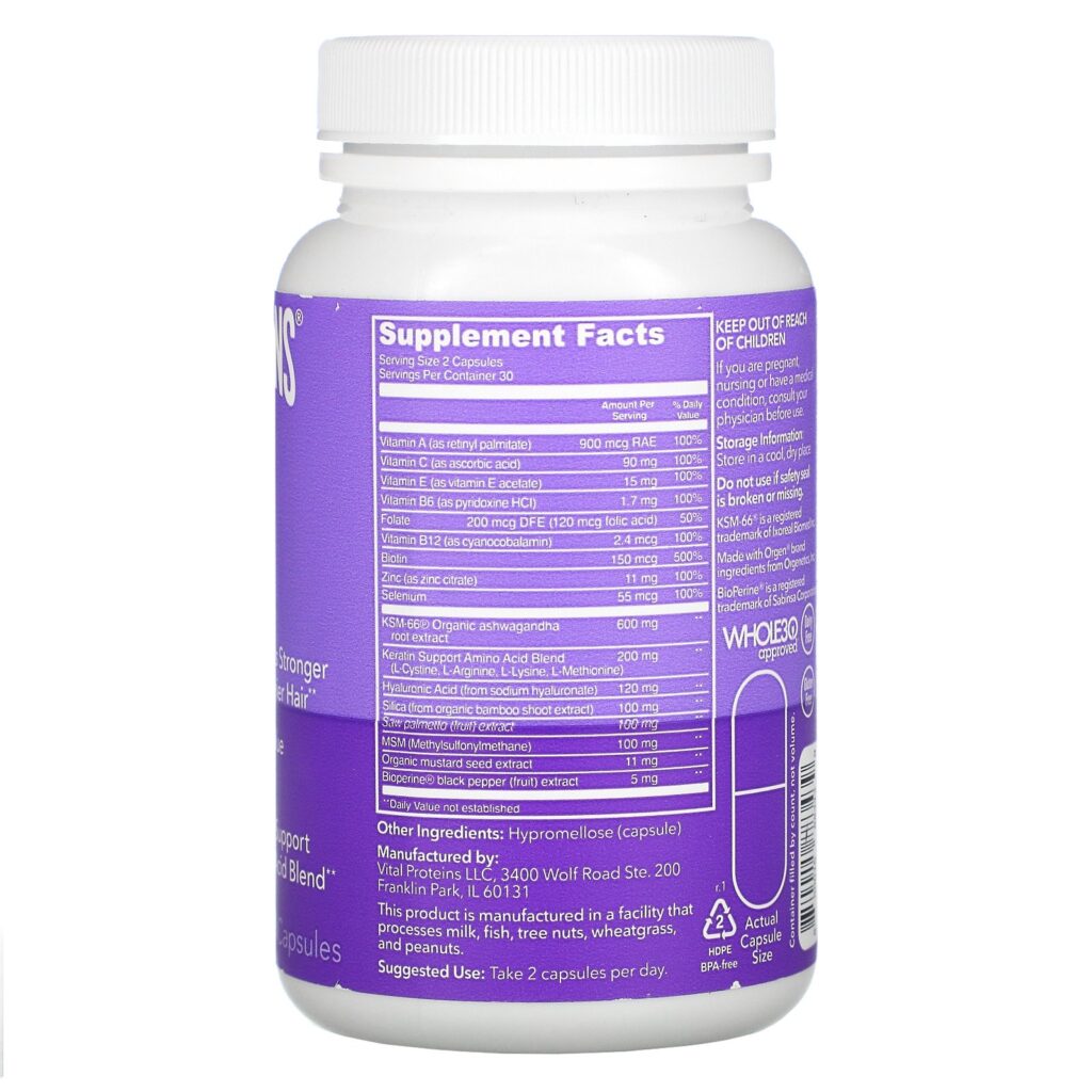 Vital Proteins, Hair Boost, 60 Capsules - Imagem 2