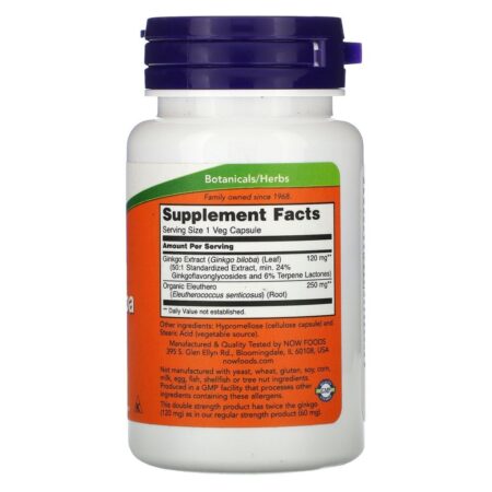 Now Foods, Ginkgo Biloba, Double Strength, 120 mg, 50 Veg Capsules — foto 2