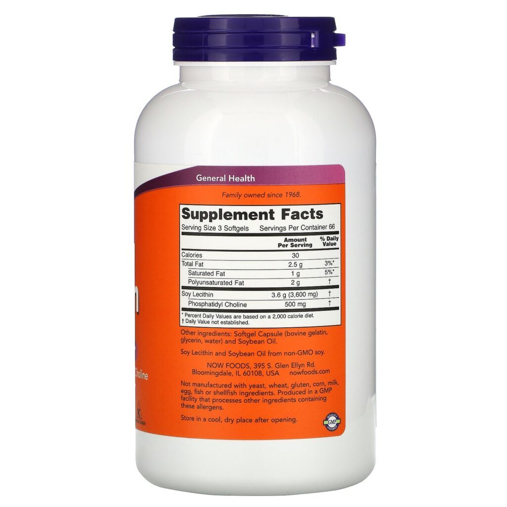 Now Foods, Non-GMO Lecithin, 1,200 mg, 200 Softgels - Imagem 2