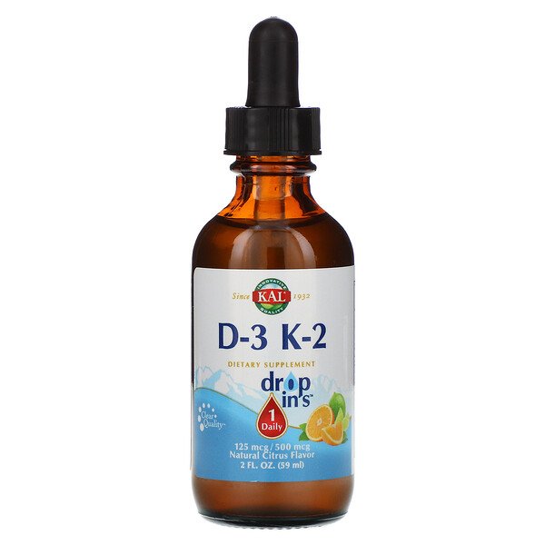 KAL, Vitamina D-3 K-2 Drop Ins, Sabor Cítrico Natural, 59 ml (2 fl oz)