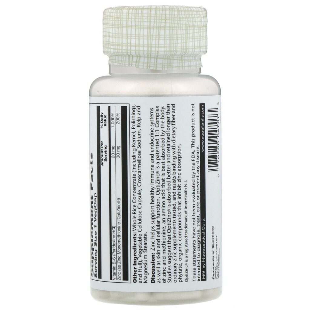 Solaray, OptiZinc, 30 mg, 60 CápsVeg - Imagem 3