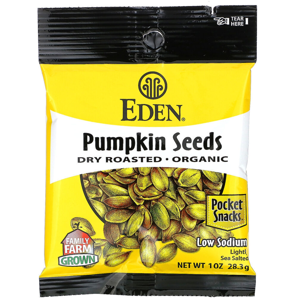Eden Foods, Orgânico, Aperitivos de Bolso, Sementes de Abóbora, Torradas a Seco, 12 Embalagens, 1 oz (28,3 g) Cada - Imagem 4