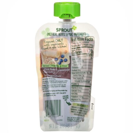 Sprout Organic, Baby Food, 6 Months & Up, Blueberry, Banana, Oatmeal, 3.5 oz (99 g) - Image 2