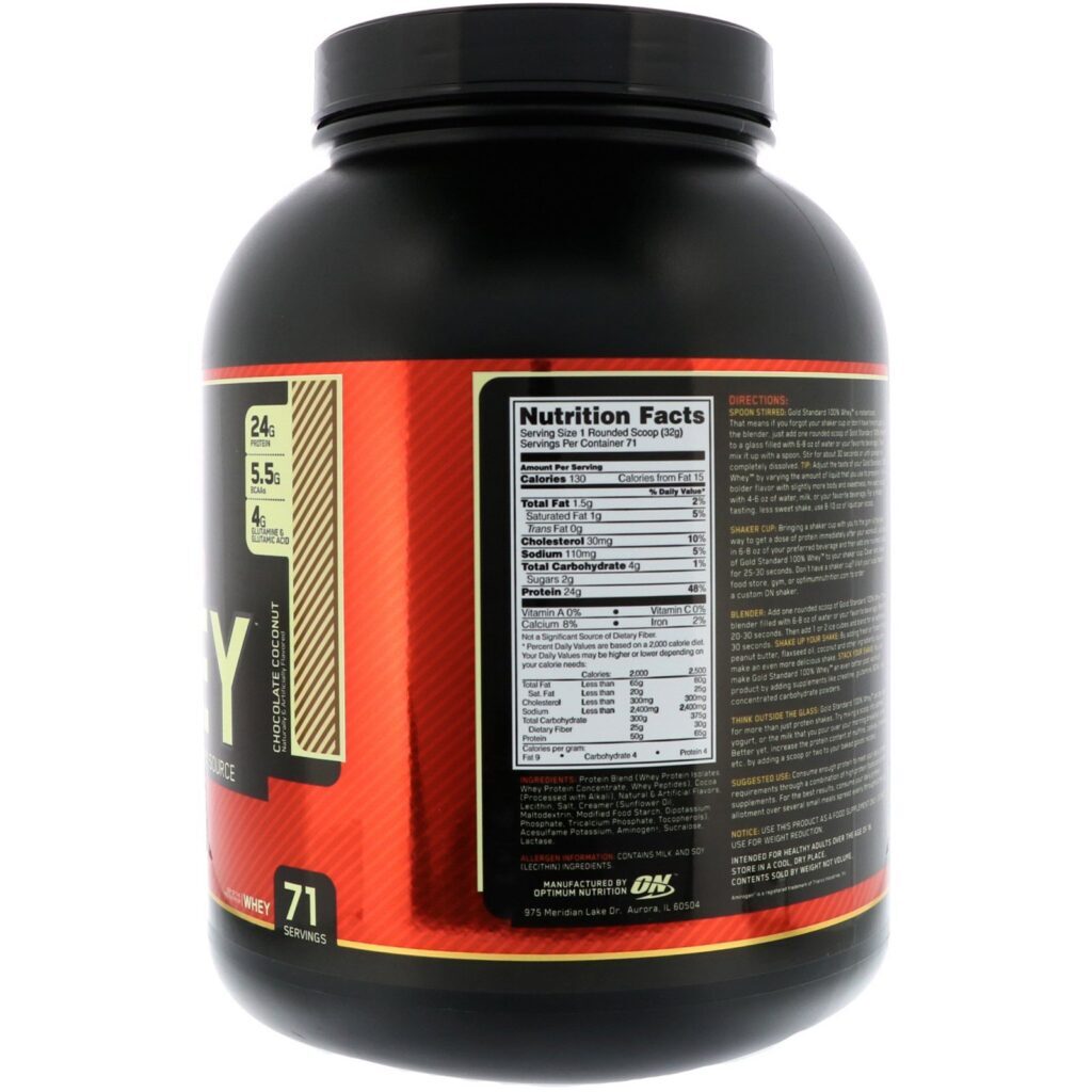 Optimum Nutrition, Soro de Leite 100% Padrão Gold, Chocolate com Coco, 5 lbs (2,27 kg) - Imagem 2