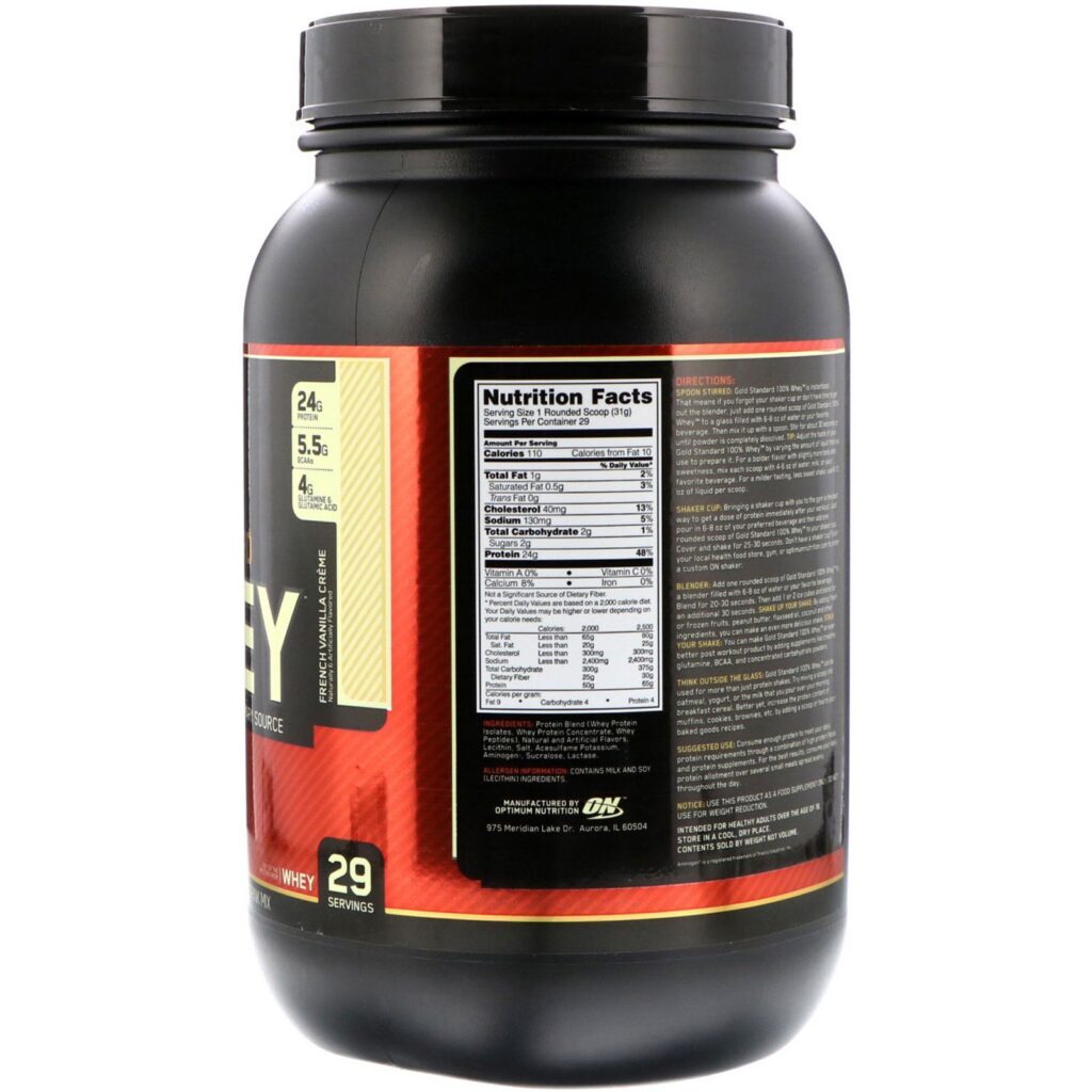 Optimum Nutrition, Gold Standard Whey 100%, French Vanilla Crème, 909 g (2 lbs) - Imagem 2