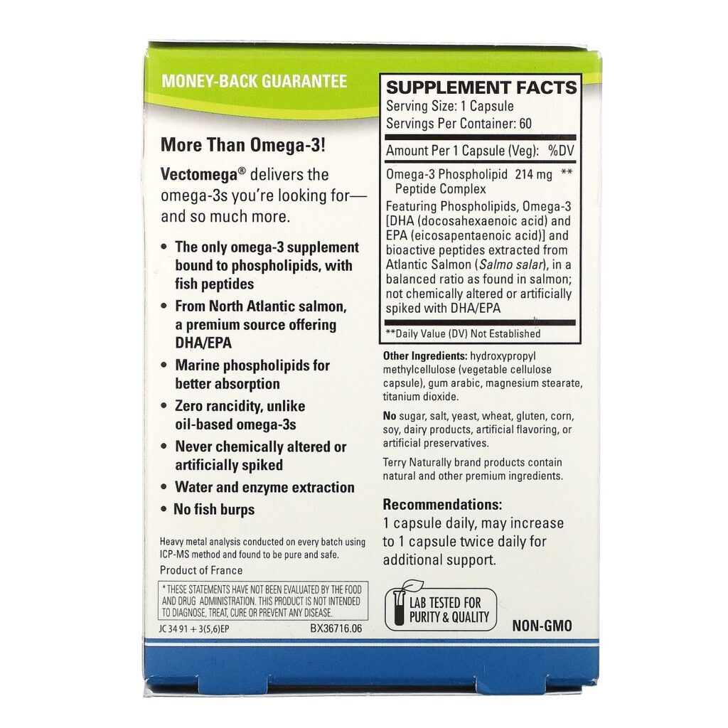 Terry Naturally, Vectomega, Salmon Omega-3 EPA/DHA, 60 Capsules - Imagem 2