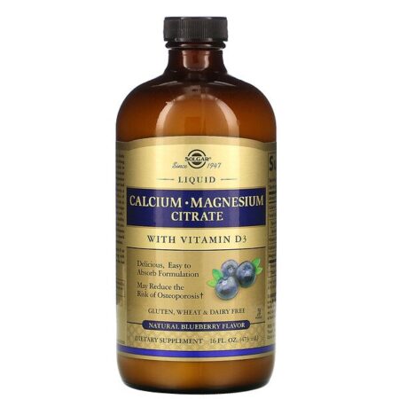 Solgar, Liquid Calcium Magnesium Citrate with Vitamin D3, Natural Blueberry, 16 fl oz (473 ml)