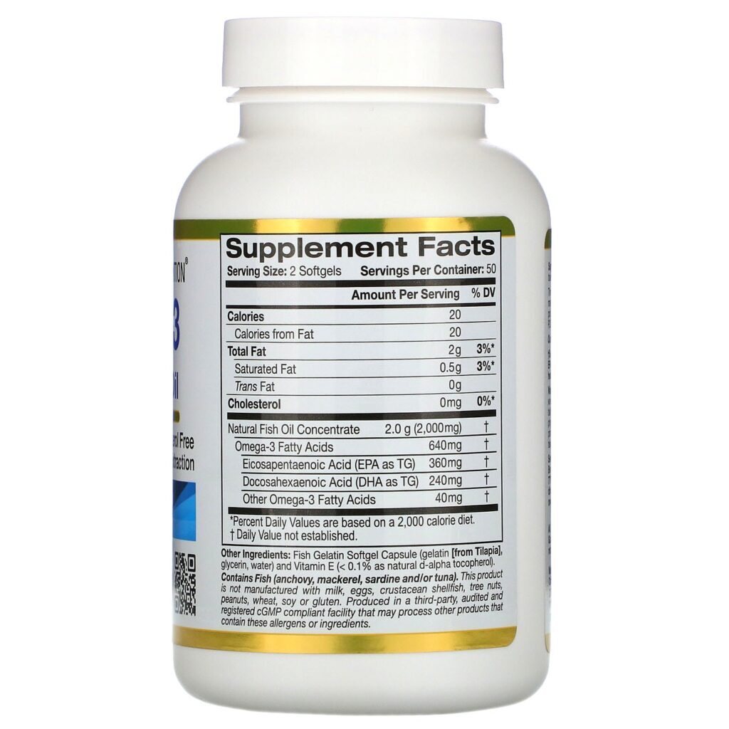California Gold Nutrition, Ômega-3, Óleo de Peixe Premium, 100 Cápsulas Softgel de Gelatina de Peixe - Imagem 2