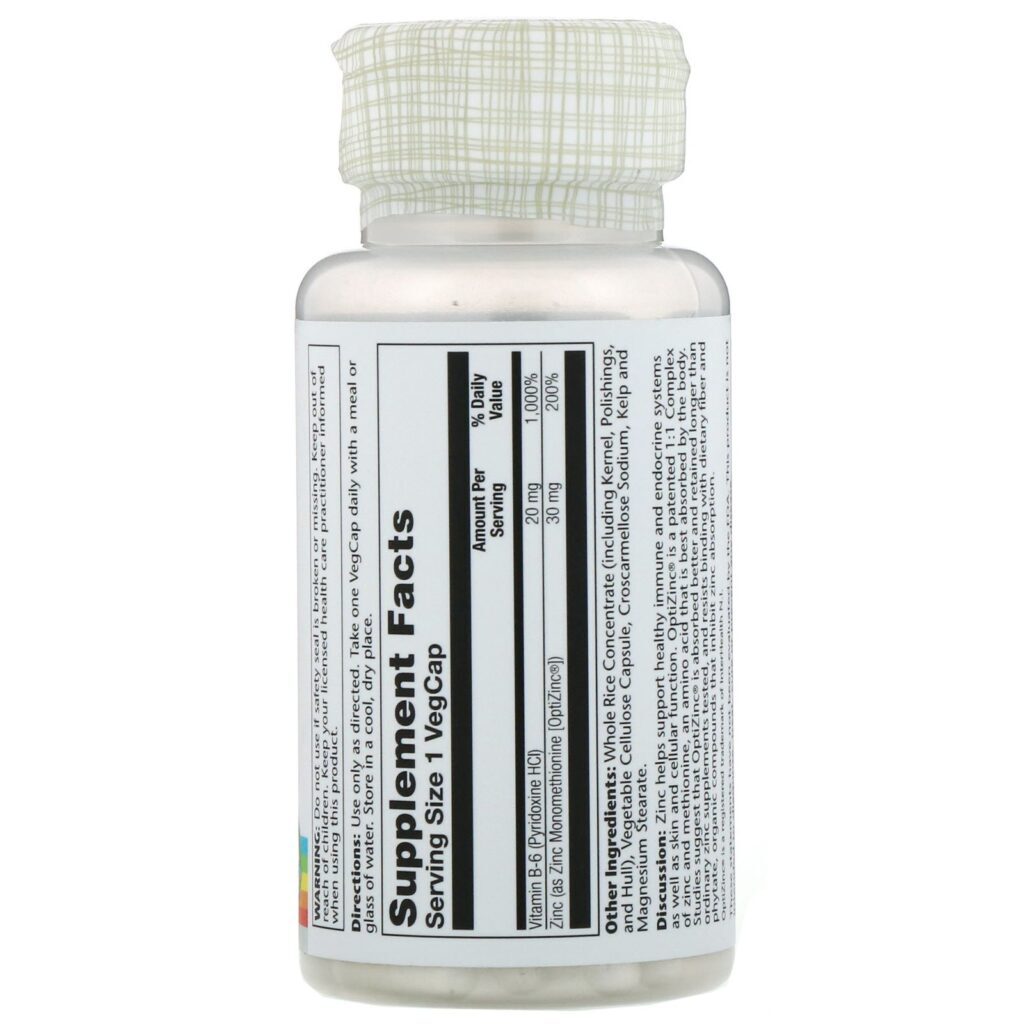 Solaray, OptiZinc, 30 mg, 60 CápsVeg - Imagem 2