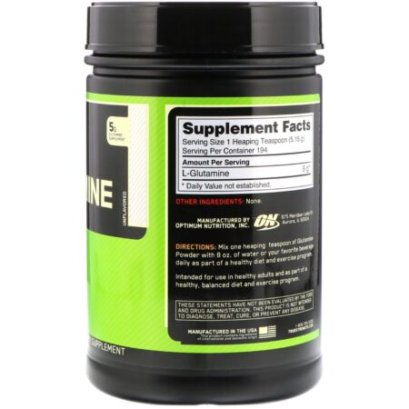 Optimum Nutrition, Glutamina em Pó, Sem Sabor, 2,2 lbs (1 kg) - Image 2