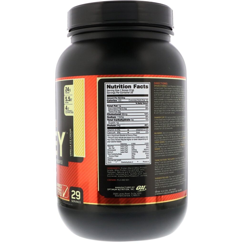 Optimum Nutrition, Gold Standard 100% Whey, Sorvete de Baunilha, 907 g (2 lbs) - Imagem 2