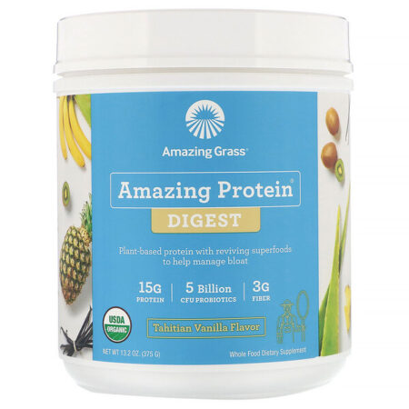 Amazing Grass, Amazing Protein, Digestivo, 5 Bilhões de UFCs, Sabor Baunilha Taitiana, 13,2 oz (375 g)