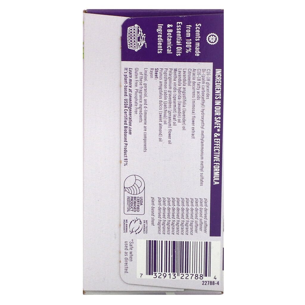 Seventh Generation, Fabric Softener Sheets, Fresh Lavender, 80 Sheets - Imagem 2