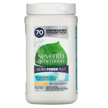 Seventh Generation, Ultra Power Plus Dishwasher Detergent Packs, Fresh Citrus Scent, 70 Packs, 2.77 lbs (1.26 kg)