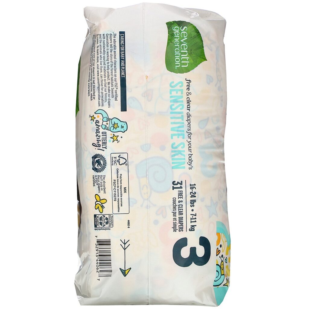 Seventh Generation, Free & Clear Diapers, Size 3, 16-24 lbs, 31 Diapers - Imagem 3