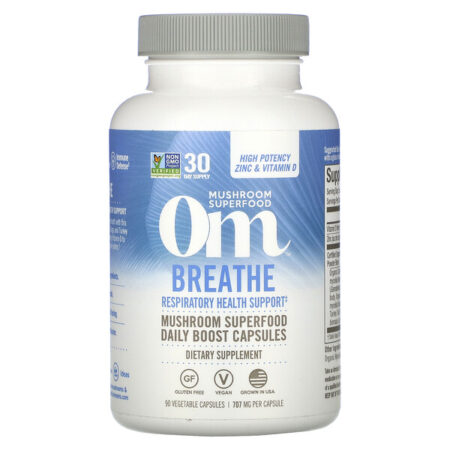 Om Mushrooms, Breathe, Respiratory Health Support, 90 Vegetable Capsules