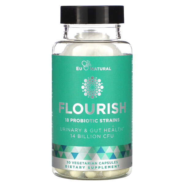 Eu Natural, FLOURISH, Probiotics Urinary & Gut Health, 14 Billion CFU, 30 Vegetarian Capsules