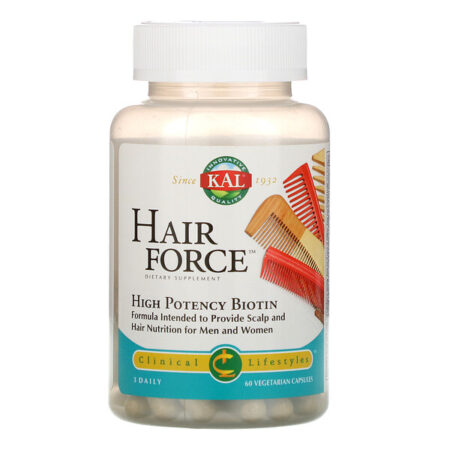 KAL, Hair Force, Biotina de Alta Potência, 60 Cápsulas Vegetarianas