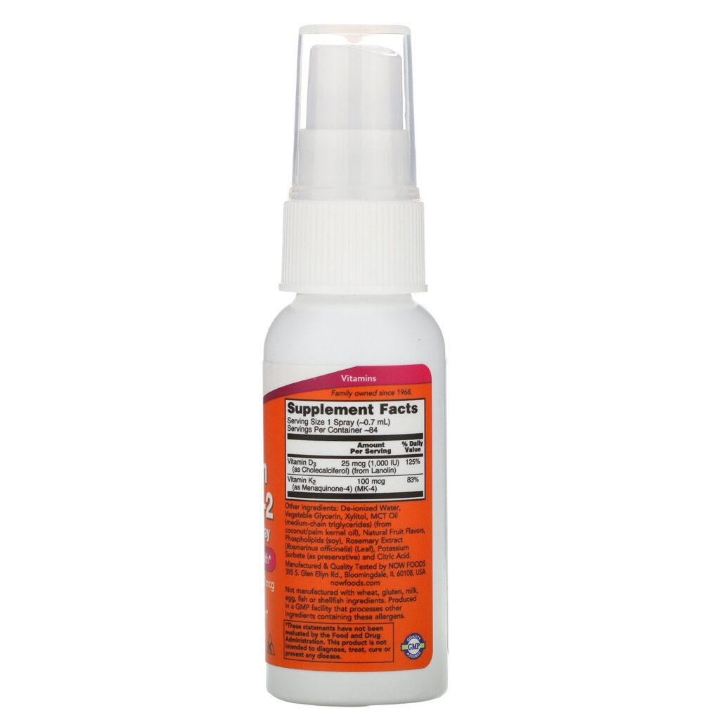 Now Foods, Vitamin D-3 & K-2, Liposomal Spray, 2 fl oz (59 ml) - Imagem 2