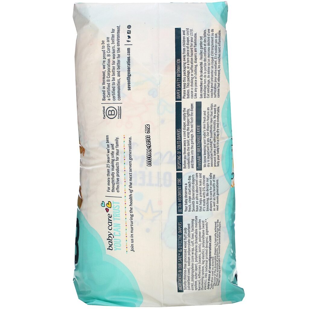 Seventh Generation, Free & Clear Diapers, Size 3, 16-24 lbs, 31 Diapers - Imagem 2