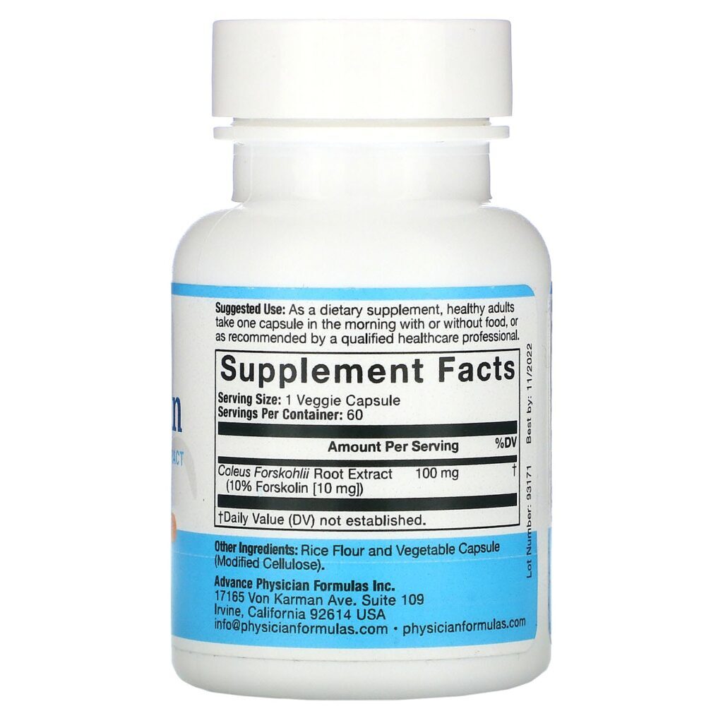 Advance Physician Formulas, Forskolin, extrato de coleus forskohlii, 100 mg, 60 cápsulas - Imagem 2