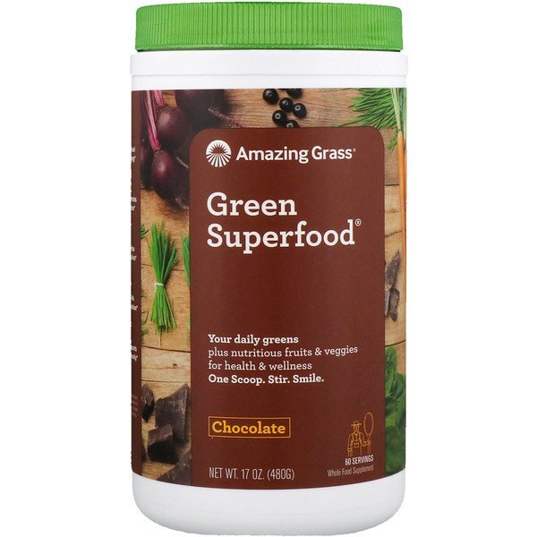 Amazing Grass, Superalimento verde, bebida de chocolate em pó, infusão de cacau, 17 oz (480 g)