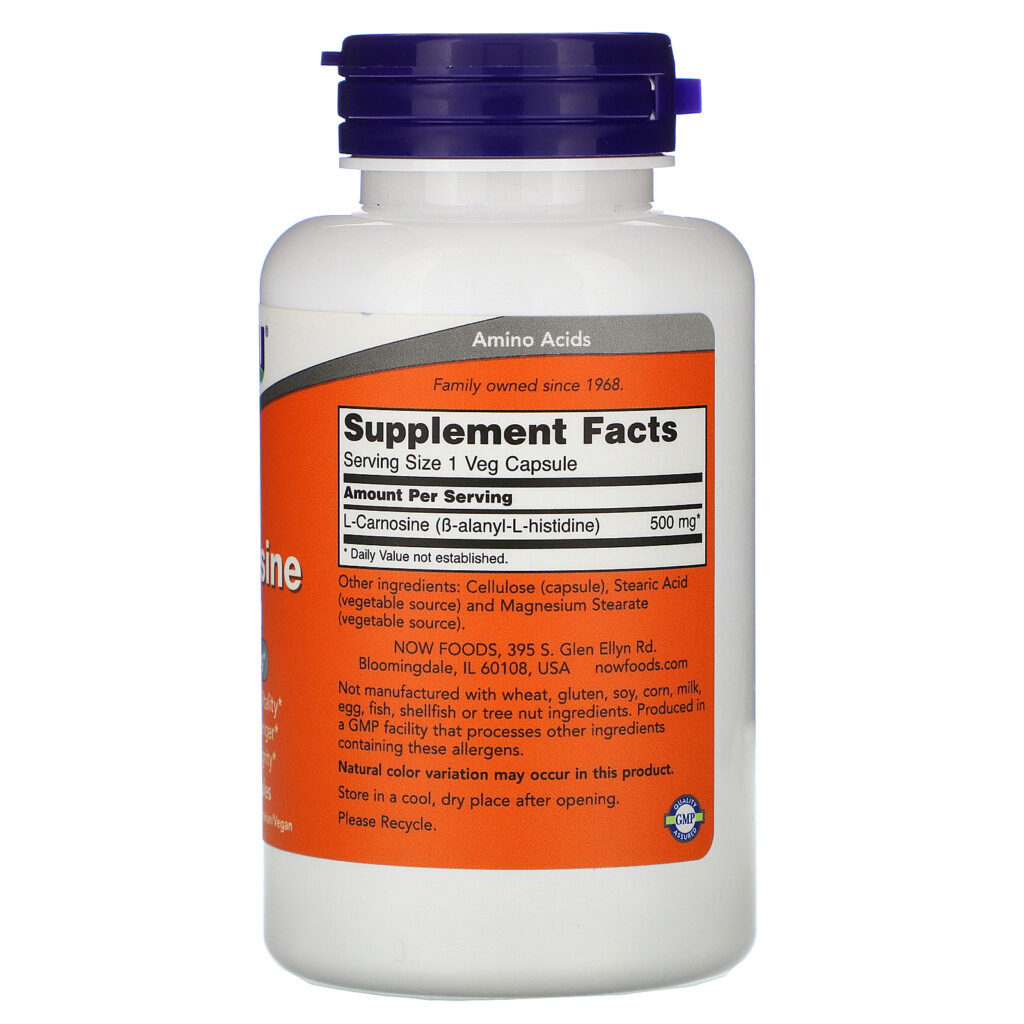 Now Foods, L-Carnosine, 500 mg, 100 Cápsulas Vegetais - Imagem 2