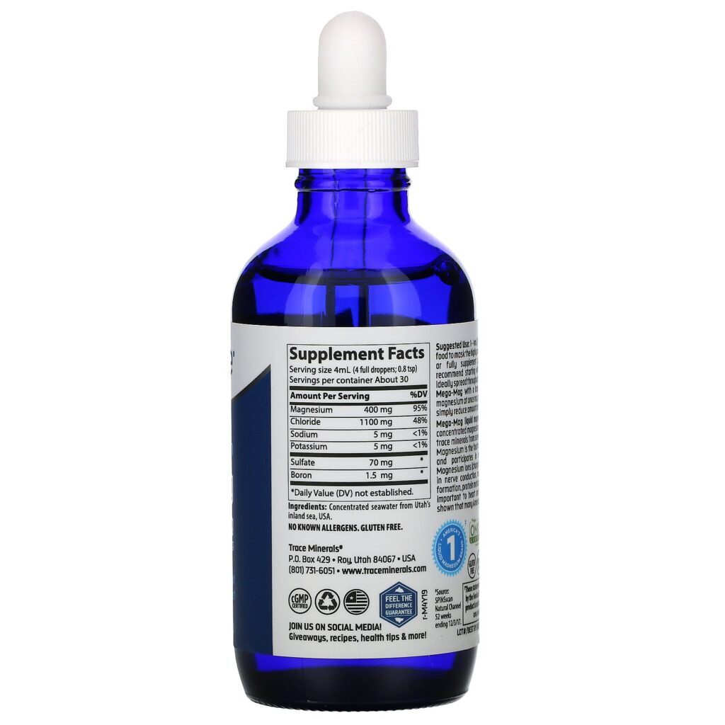 Trace Minerals Research, Low Sodium Mega-Mag, 400 mg, 4 fl oz (118 ml) - Imagem 2